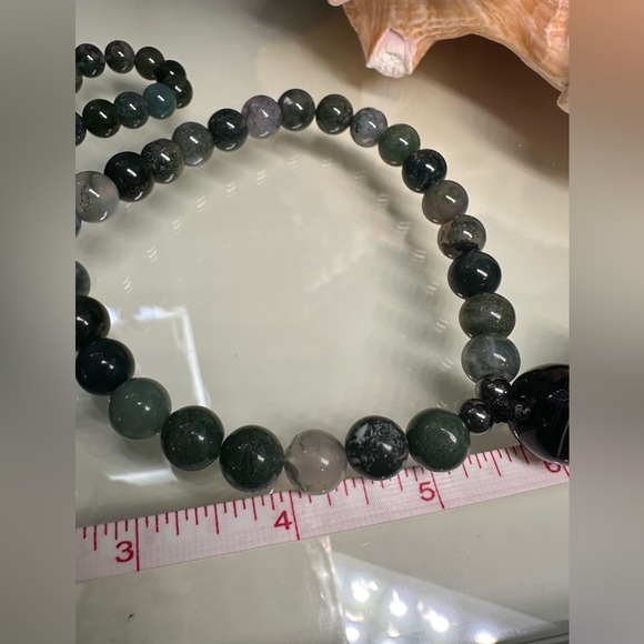 MOSS AGATE + ONYX + PIXIU JADE STONES NATURAL NECKLACE - Picture 11 of 14